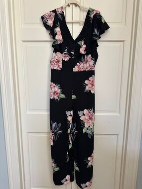 Nicole Miller Black Jumpsuit with Pink Floral Print